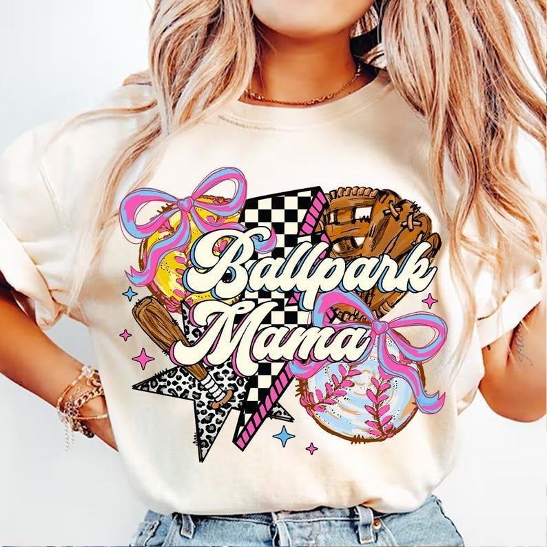 Softball Baseball Mama Ballpark Coquette Bow Game Day T-Shirts, Hoodie, Sweatshirt