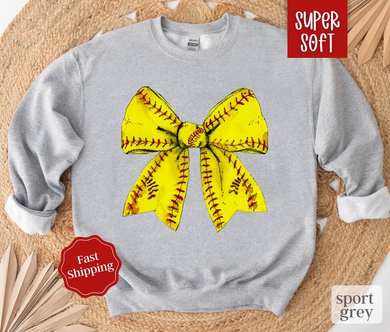 Softball Bow Sweatshirt, Game Day Softball Crewneck, Womens Sweatshirt, Fall Sweater T-Shirts, Hoodie | GrindPrints.com