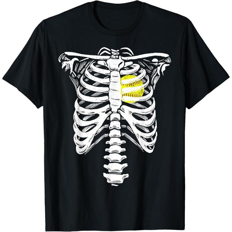 Softball Heart Skeleton Rib Cage Halloween Love Softball T-Shirt made in usa Hoodie, Sweatshirt | GrindPrints.com