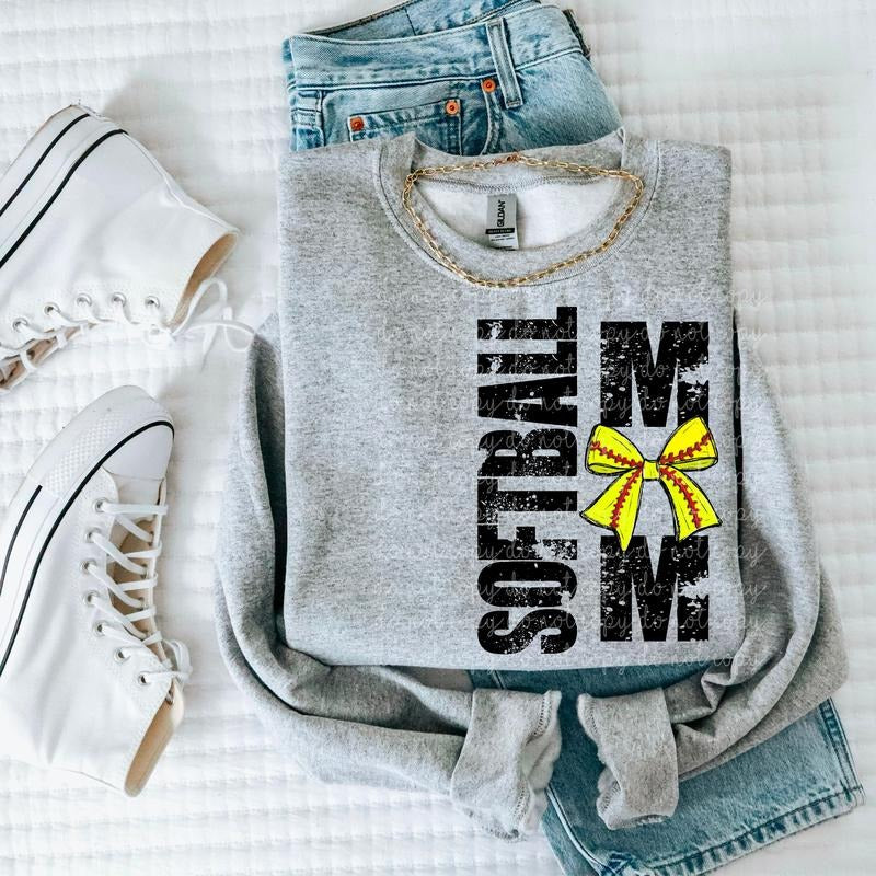 Softball Mom Bow DTF Transfers - THIS IS NOT A SHIRT Hoodie, Sweatshirt | GrindPrints.com
