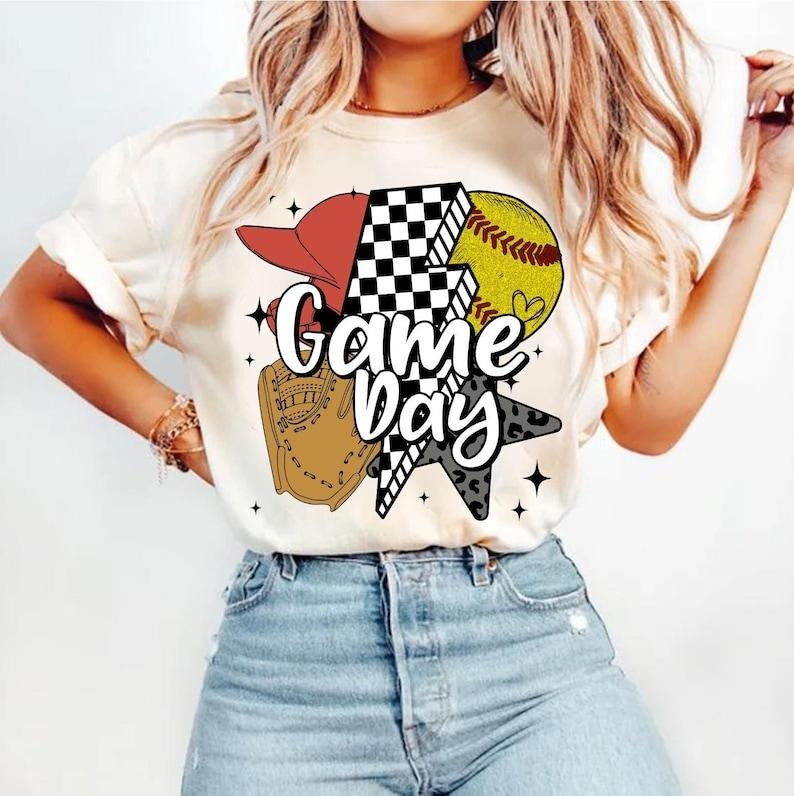 Softball, Game Day Softball, Retro Checkered Softball, Softball Mama, Softball Mom, Leopard Coquette Tshirt Hoodie,...