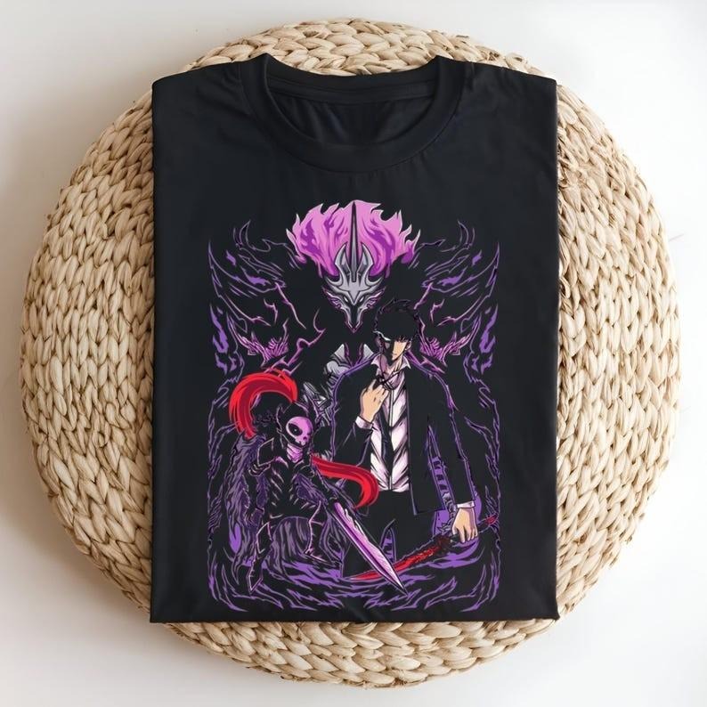Solo Leveling T-Shirt - Shadow Monarch Jinwoo Sung Tee - Igris Fanart Manhwa Shirt - Dark Fantasy Anime Merch