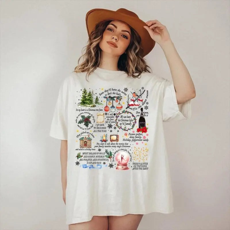 Song Lyrics Collage with Christmas Symbols & Lyrics | Cozy Swiftie Fall Apparel, Gift for swiftie T-Shirts, Hoodie,...