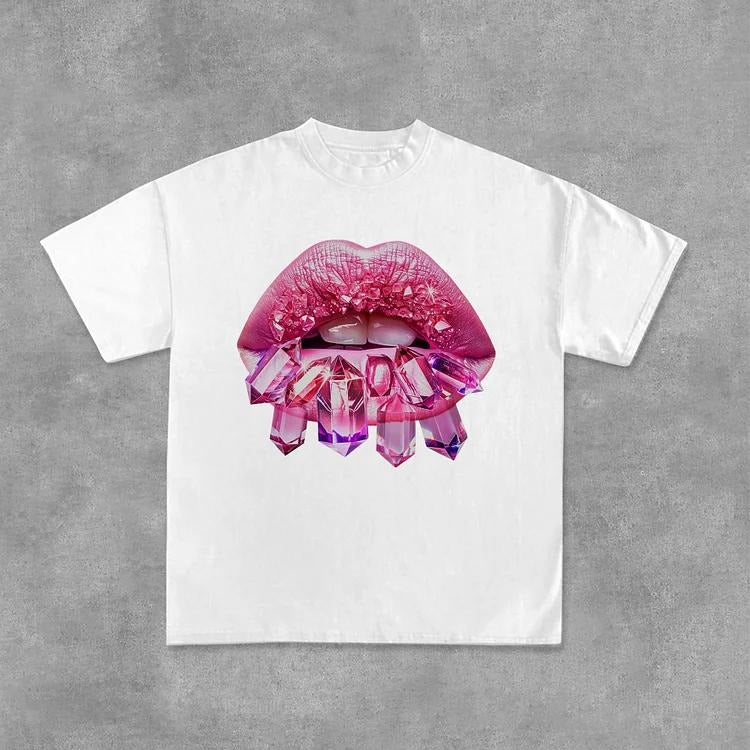 Sopula Diamond Lips Graphic Print Casual Cotton T-Shirt Hoodie, Sweatshirt | GrindPrints.com