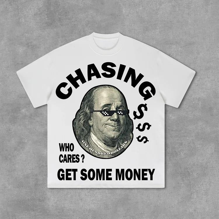 Sopula Vintage Design Chasing Money Graphic Print Cotton T-Shirt Hoodie, Sweatshirt | GrindPrints.com
