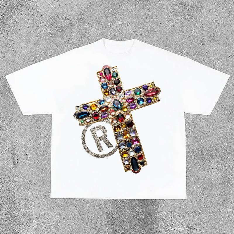 Sopula Vintage Diamond Cross Graphic Print Casual Cotton T-Shirt Hoodie, Sweatshirt | GrindPrints.com