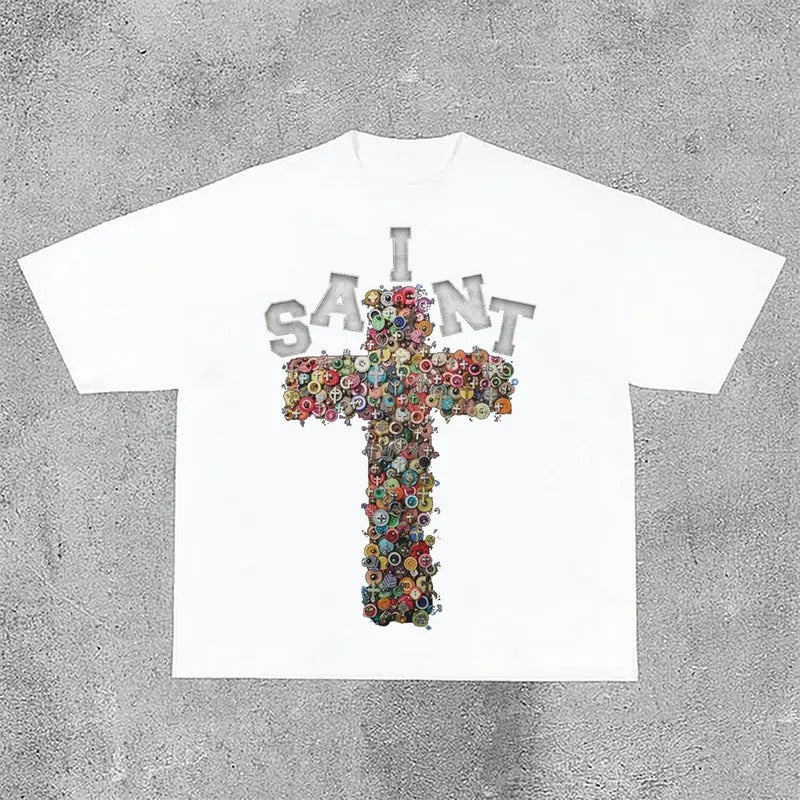 Sopula Vintage Saint Cross Graphics Printed Cotton T-Shirt Hoodie, Sweatshirt | GrindPrints.com