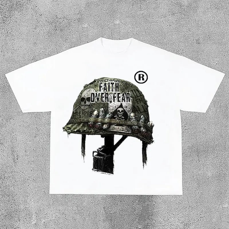 Sopula War Helmet Faith Over Fear Graphic Print Cotton T-Shirt Hoodie, Sweatshirt | GrindPrints.com