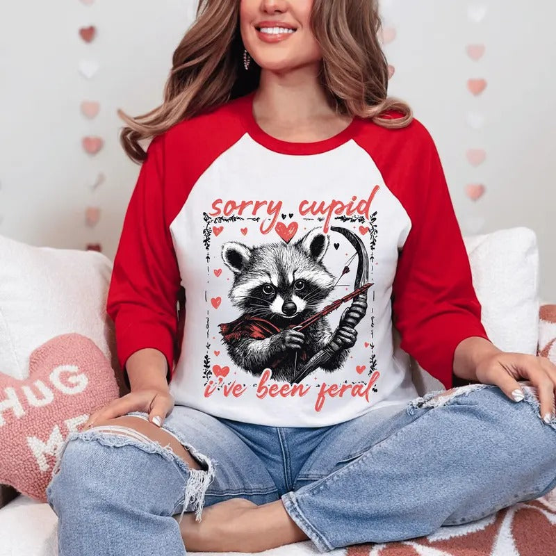 Sorry Cupid I've Been Feral Unisex Valentine's Day Shirt - Cute Racoon Graphic Tee
