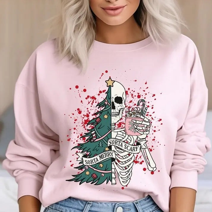 Sorta Merry Sorta Scary Funny Christmas Sweatshirt Christmas Skeleton Sweatshirt Cute Spooky Season Sweater Goth Xmas...
