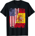 Spain Shirts, Spanish Roots Half American Flag USA Spain Flag T-Shirt Cotton Fashion Casual Classic Hoodie, Sweatshirt