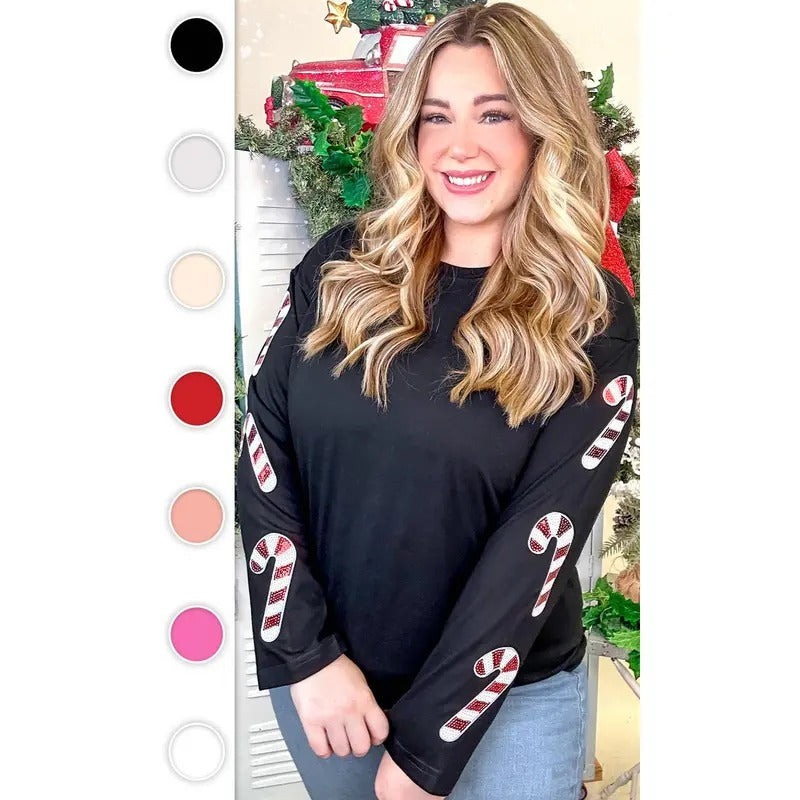 Sparkle Candy Cane Graphic Long Sleeve T-Shirt Hoodie, Sweatshirt | GrindPrints.com