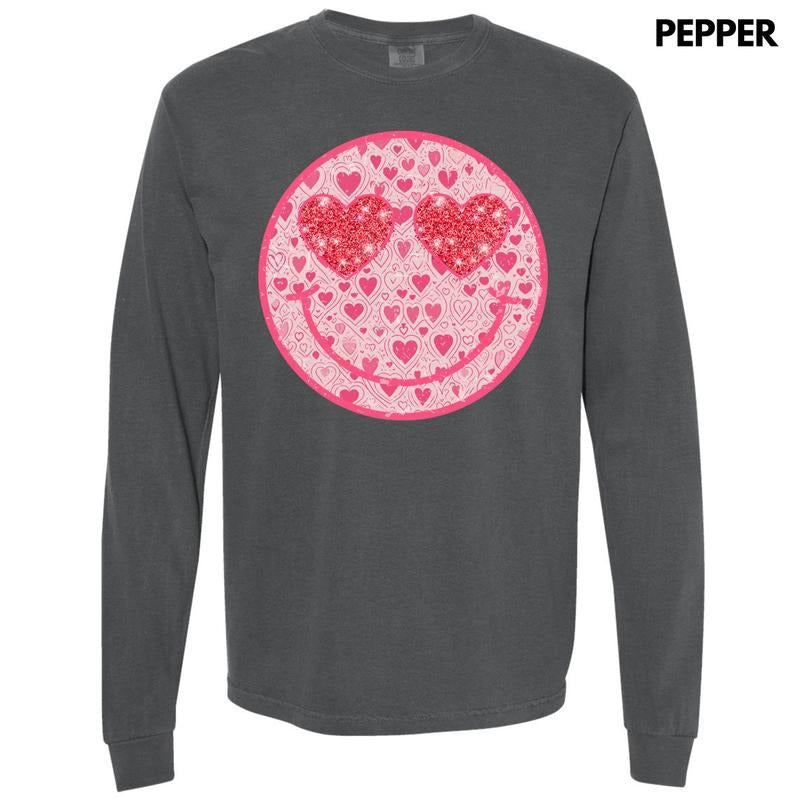 Sparkle Heart Happy Face Long Sleeve Comfort Colors T-Shirt 'NLB' Hoodie, Sweatshirt | GrindPrints.com