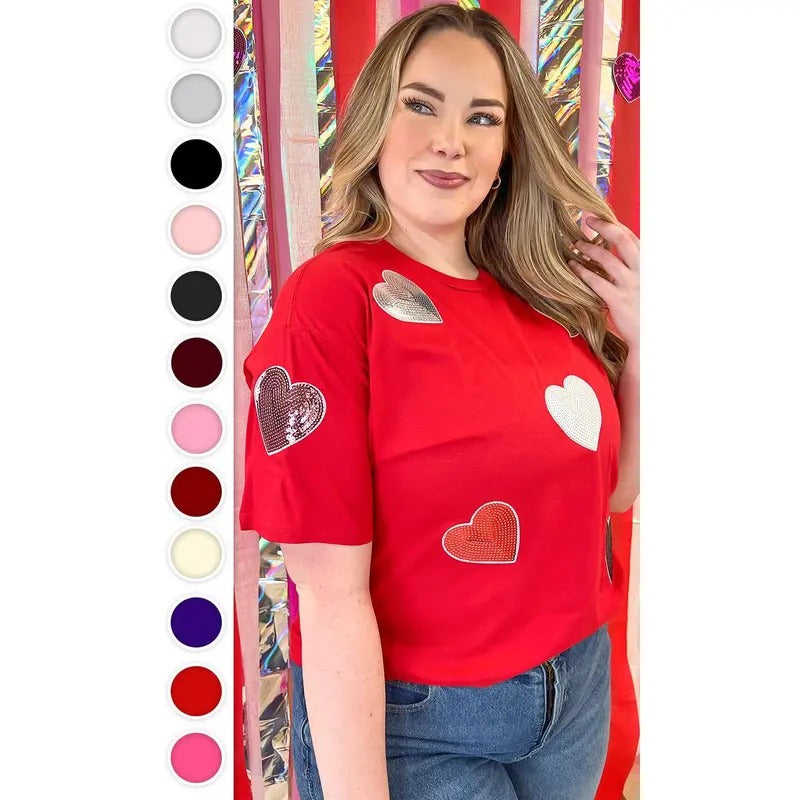 Sparkle Sequin Valentine Heart Graphic T-Shirt Hoodie, Sweatshirt | GrindPrints.com