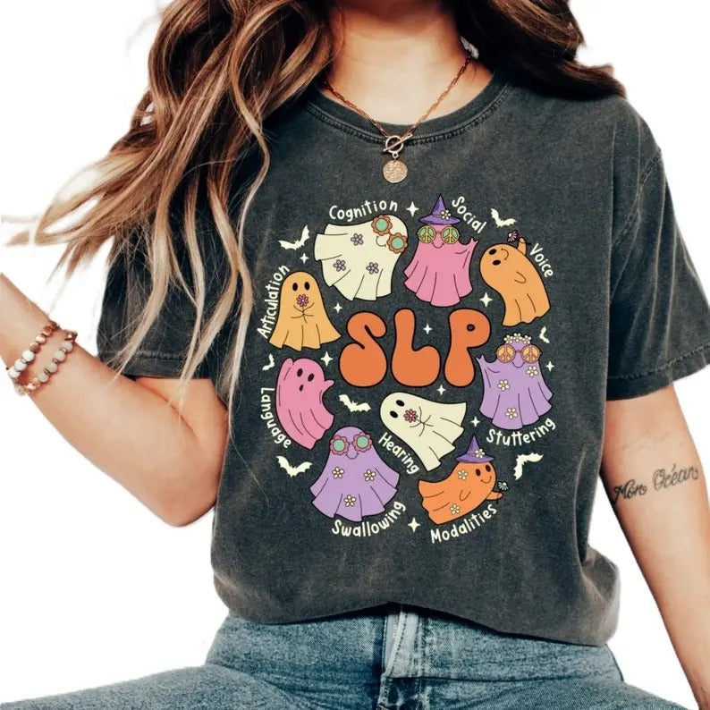 Speech Therapy Halloween Tees, Spooky, Fall T-Shirt, Speech Autumn, Trendy 2024, Gift For Woman And Men Hoodie, Sweatshirt