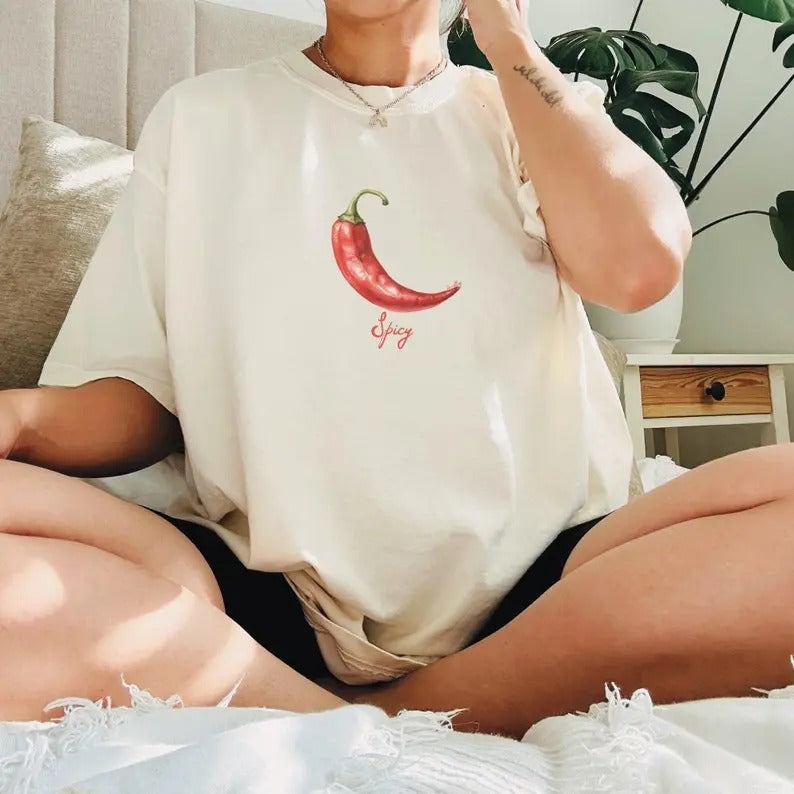 Spicy Pepper Art Graphic Comfort Color T-Shirt, Jalapeno, Margarita, Cool Girl Aesthetic, Food Gift Fabric Top Womenswear...