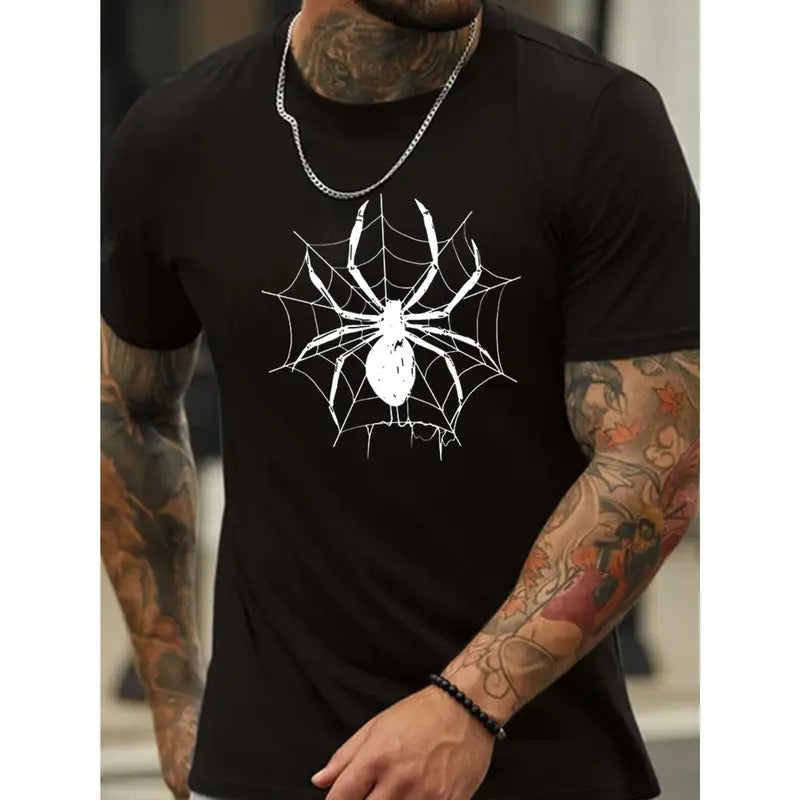 Spider Print T Shirt, Tees For Men, Casual Short Sleeve T-shirt For Summer Made in USA Hoodie, Sweatshirt | GrindPrints.com