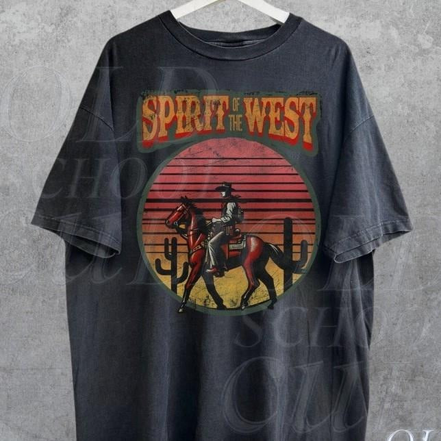 Spirit Of The West Retro Graphic T-Shirt, Vintage 90s Cowboy Graphic Shirt, Western Shirt, Unisex Graphic Shirts, Rodeo...