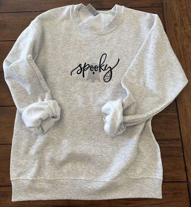Spooky Ghost Embroidered Crewneck Sweatshirt T-Shirts, Hoodie | GrindPrints.com