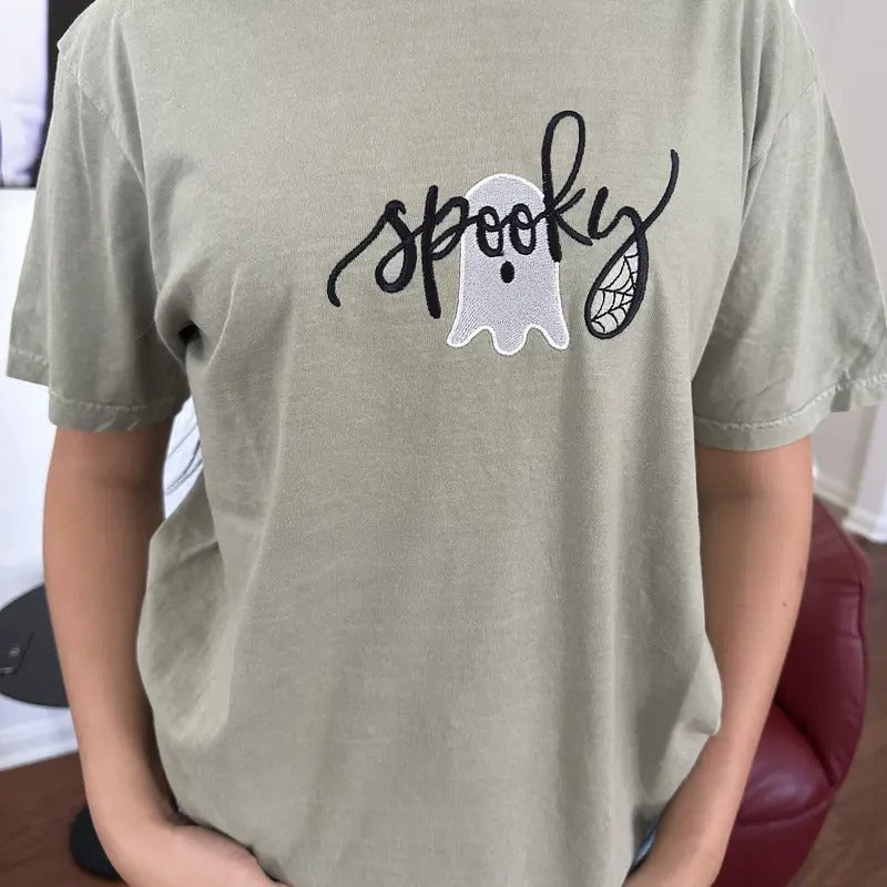 Spooky Ghost Embroidered Tee shirt Hoodie, Sweatshirt | GrindPrints.com