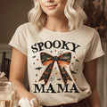 Spooky Mama Halloween Tshirt Spooky Mama Halloween Bow Tee Halloween Fall Mama T-Shirt Halloween Bow Mama Top Womens...