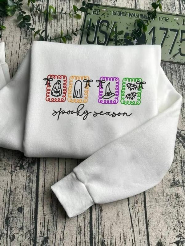 Spooky Season Embroidered Shirt, Embroidered Halloween Shirt, Fall Embroidery Sweatshirt Hoodie | GrindPrints.com