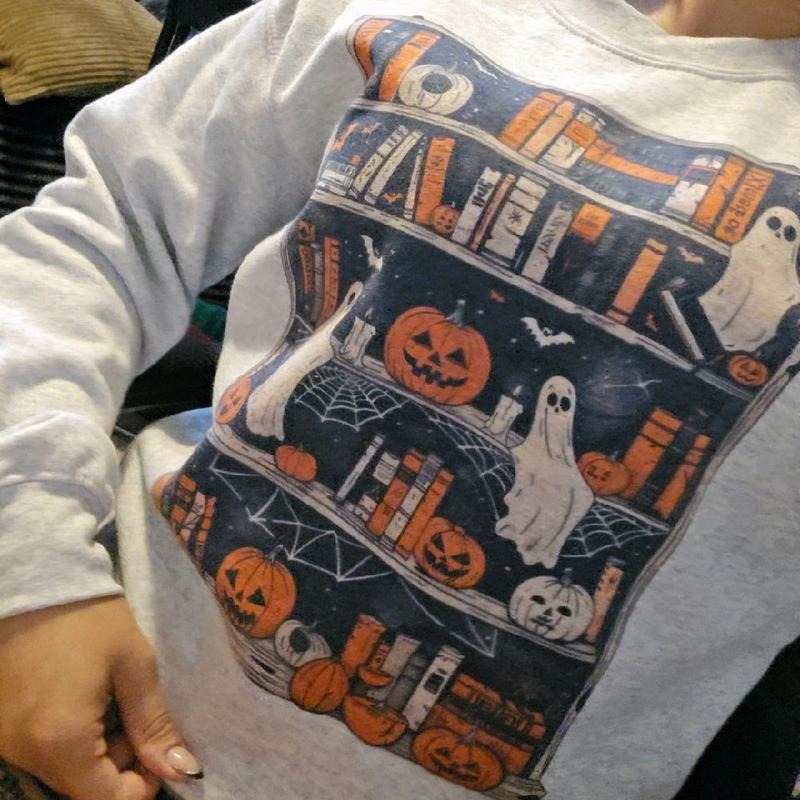 Spooky Season Ghosty Books Design Sweatshirt with Halloween Icons and Ghosts Pattern T-Shirts, Hoodie | GrindPrints.com