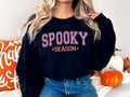 Spooky Season Halloween Sweatshirt in Navy Blue with Orange & Pink Varsity Lettering T-Shirts, Hoodie | GrindPrints.com