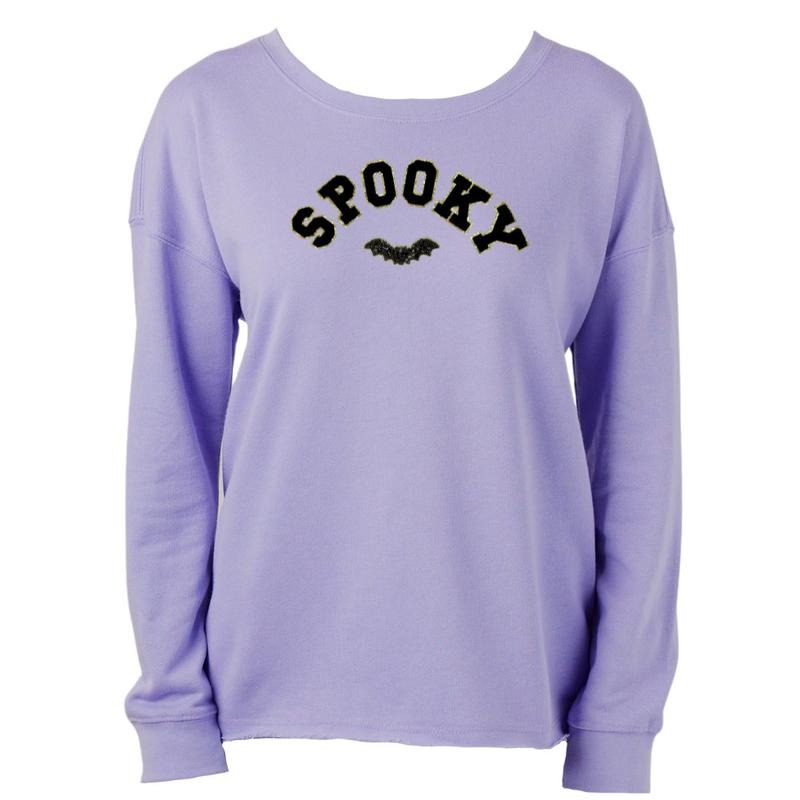 'Spooky Sequin Bat' Letter Patch Raw Edge Halloween Crew T-Shirts, Hoodie, Sweatshirt | GrindPrints.com