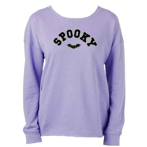 'Spooky Sequin Bat' Letter Patch Raw Edge Halloween Crew T-Shirts, Hoodie, Sweatshirt | GrindPrints.com