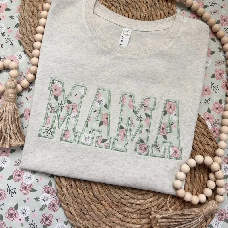 Spring Floral Mama Tee Embroidered Hoodie, Sweatshirt | GrindPrints.com