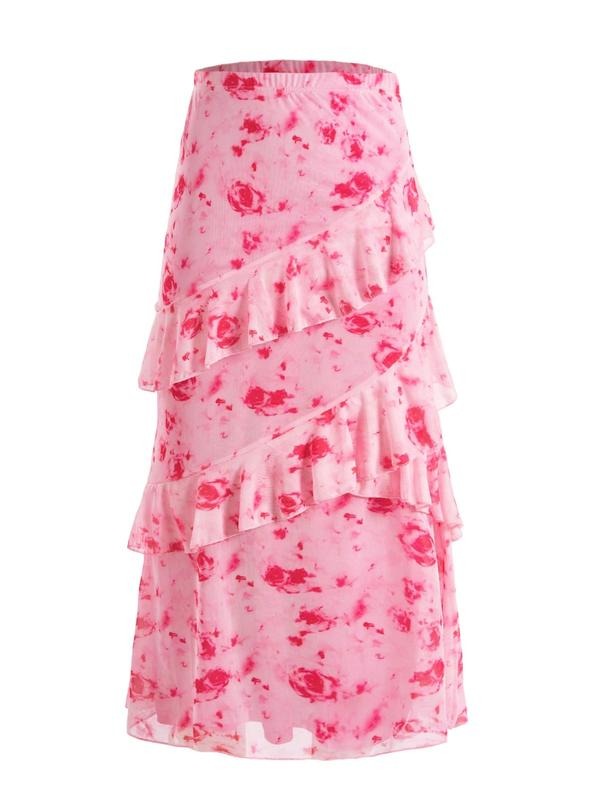 Spring Floral Mesh Long Skirts Renaissance Ruffle Maxi Skirt T-Shirts, Hoodie, Sweatshirt | GrindPrints.com