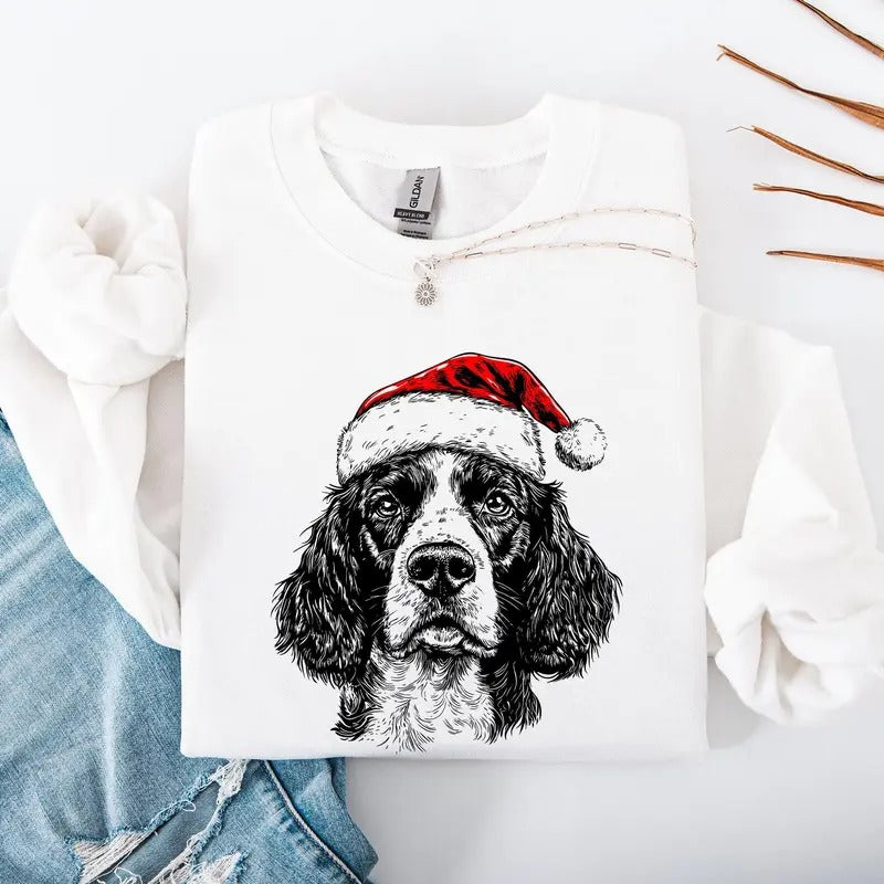 Springer Spaniel, Santa, Dog, Christmas, Dog Lover, Pet Sweatshirt, Crew Neck, Women's, Crewneck T-Shirts, Hoodie