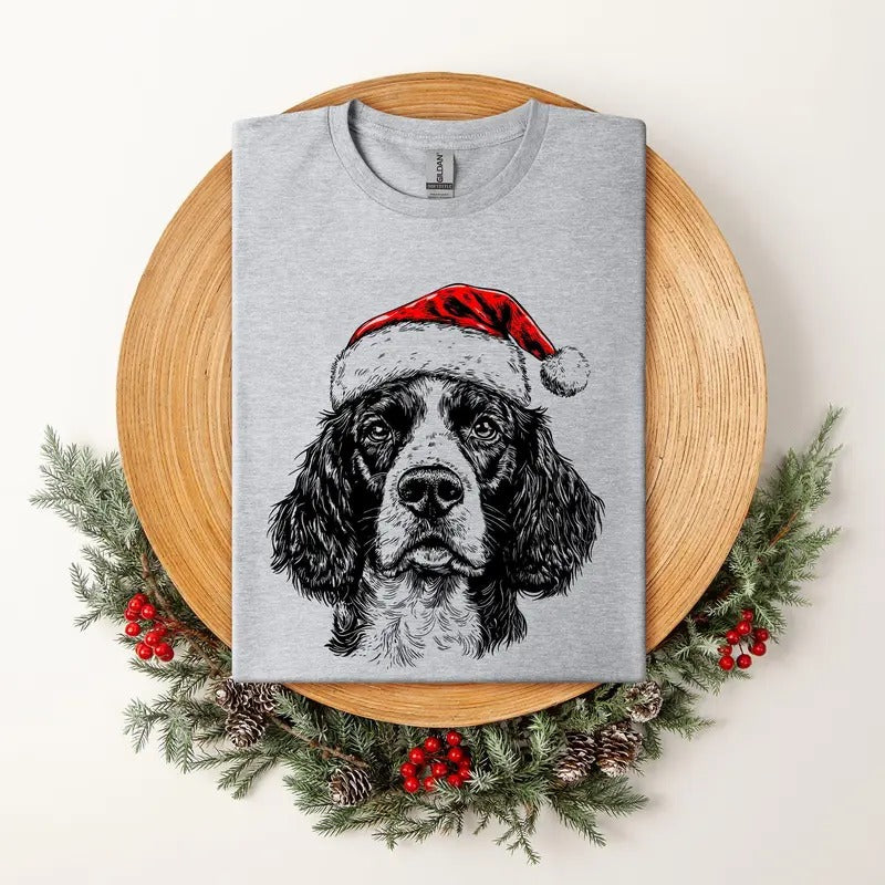Springer Spaniel, Santa, Dog, Christmas, Dog Lover, Pet T-Shirt, Soft Style Tee, Women's Graphic Tshirt Hoodie, Sweatshirt