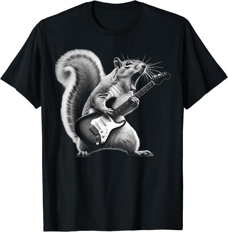 Squirrel Playing Guitar Rock and Roll T-Shirt | Unisex Cotton Tee, Short Sleeve, Size S-5XL Hoodie, Sweatshirt