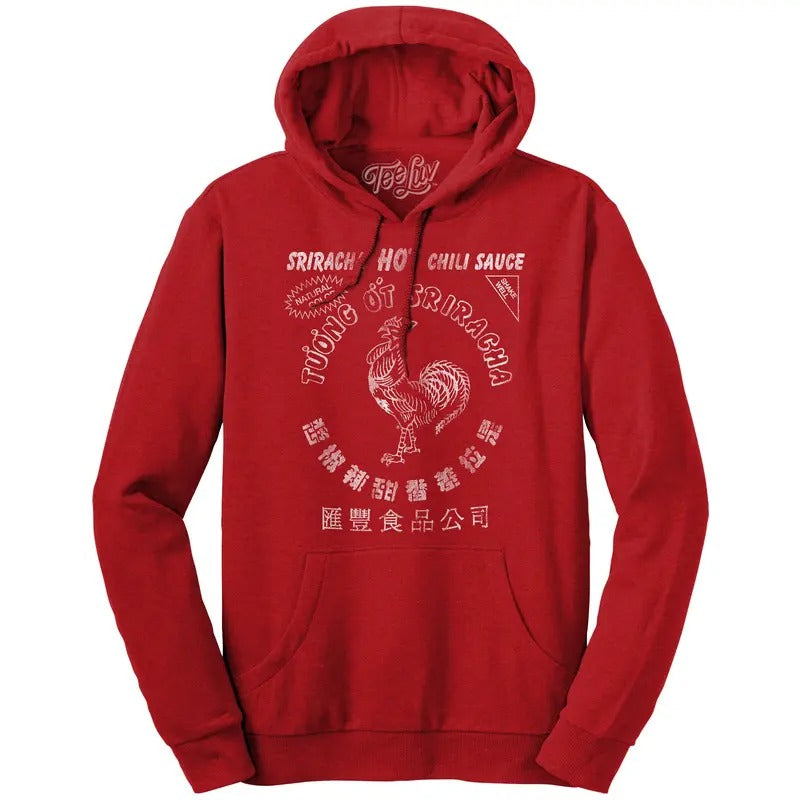 Sriracha Hot Chili Sauce Rooster Logo Hooded Sweatshirt - Red T-Shirts, Hoodie | GrindPrints.com