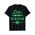 St. Patrick's Day 'Dibs on the Redhead' Funny Cotton T-Shirt – Black Casual Short Sleeve Tee with Shamrock Graphic,...