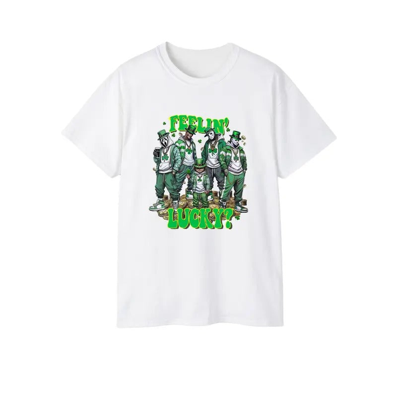St. Patrick Day Horror Crew Shirt, Feelin Lucky Horror T-Shirt, Trending Graphic T-Shirt Hoodie, Sweatshirt | GrindPrints.com