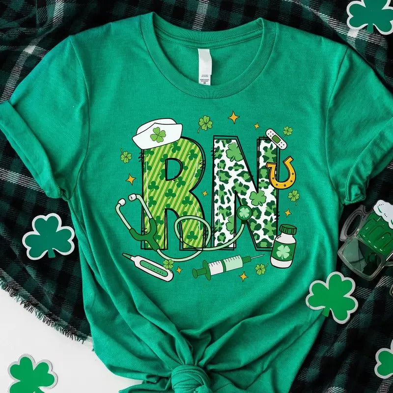 St. Patrick's Day RN T-shirt, St Pattys Registered Nurse Shirt, RN Lucky Shamrock Tee Hoodie, Sweatshirt | GrindPrints.com