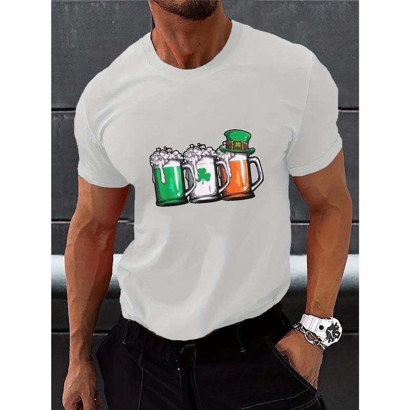St Patrick's Day Drinks Print T Shirt, Tees For Men, Casual Short Sleeve T-shirt For Summer Made in USA Hoodie, Sweatshirt