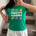 St Patrick's Day Feeling Lucky Charm Baby Tee For Women Cute Retro Distressed Baby Tee, Y2K 2000's Style, Streetwear...