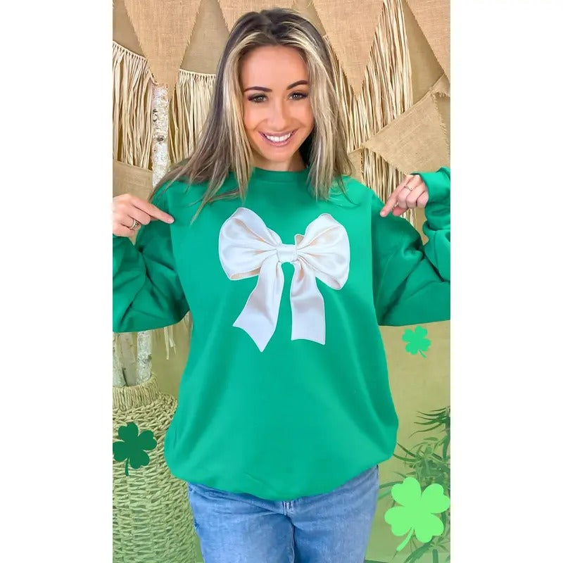 St Patricks Day Satin Bow Graphic Sweatshirt T-Shirts, Hoodie | GrindPrints.com