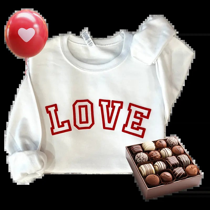 St Valentine's Love Puff Lettering Sweatshirt Womenswear Crewneck Pullover T-Shirts, Hoodie | GrindPrints.com