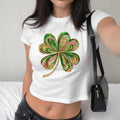 St. Patrick's Day Graphic Shamrock Baby Tee, Four Leaf Clover Graphic Gift, St. Patty's Day Sequin Style, DTF Transfer...