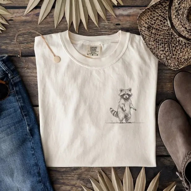 Standing Raccoon Shirt, Cute animal T-shirt, Sweet Graphic Tee, Vintage Retro Cartoon Tee, Sketch Raccoons Gift, Unisex...