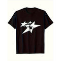 Star print T-shirt, men's casual style, summer and autumn micro-elastic round neck, new trend American personality design...