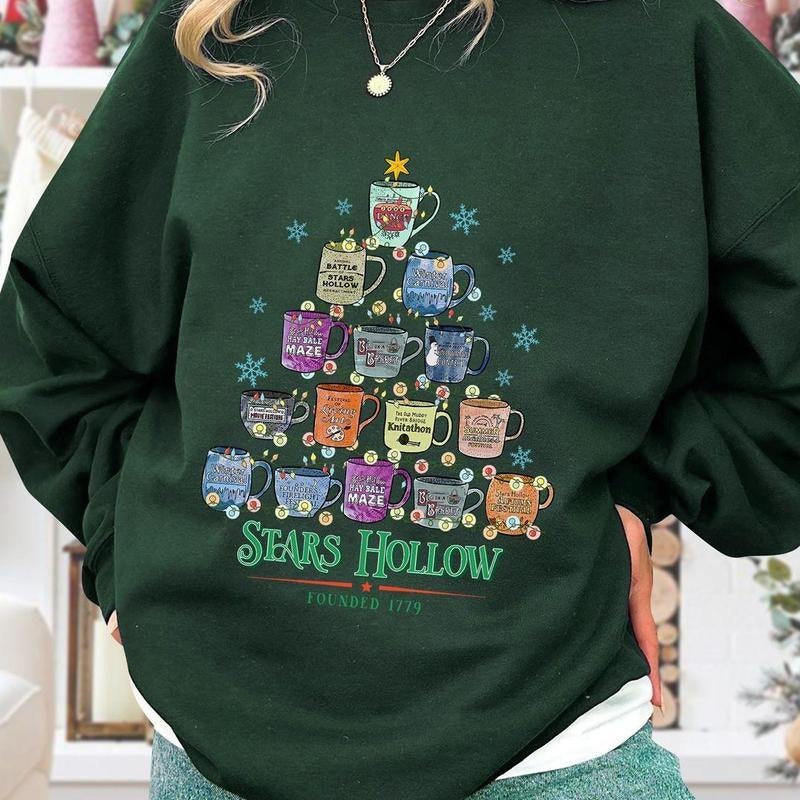 Stars Hollow Coffee Tree Christmas Shirt, Lukes Diner Stars Hollow Crewneck, Gilmore Girls Sweatshirt, Dragonfly Cotton...