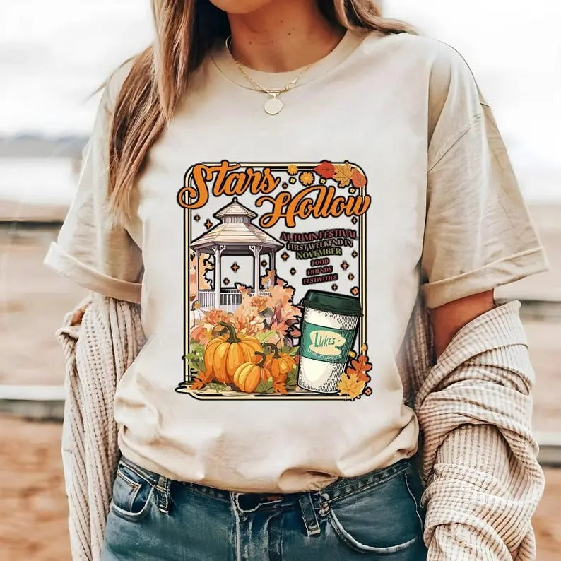 Stars Hollow Comfort Colors Shirt, Gilmore Girls Shirt, Autumn Festival, Connecticut 1779 Collar Fabric Top Cotton...