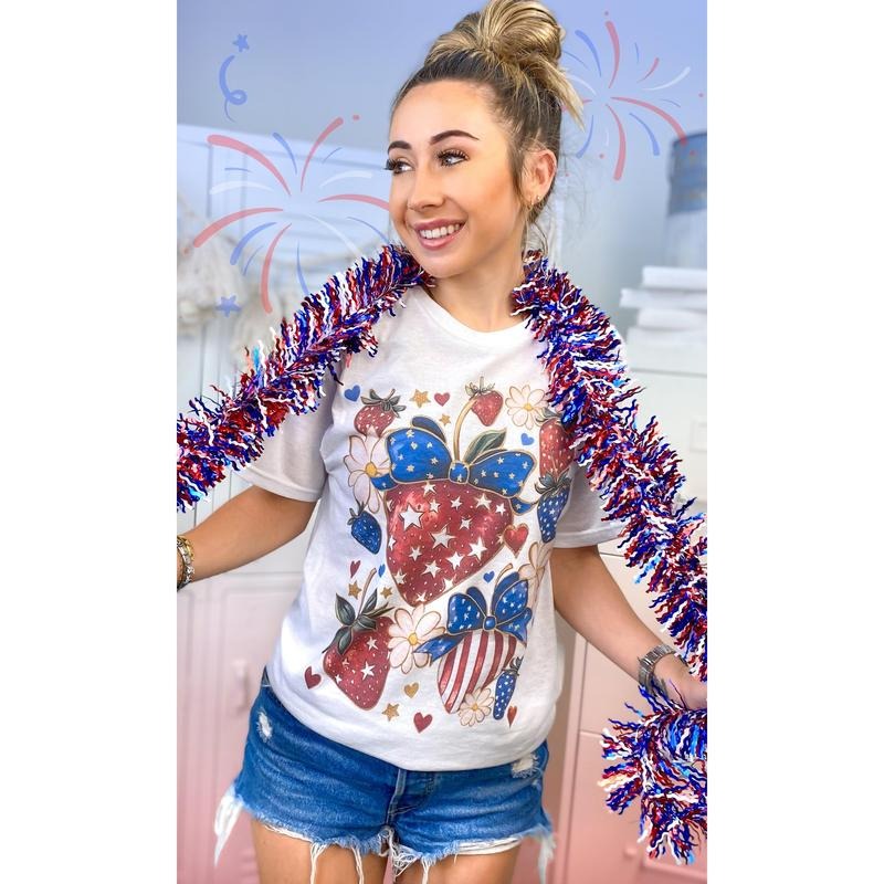 Stars and Stripes Strawberry Americana Graphic T-Shirt Hoodie, Sweatshirt | GrindPrints.com