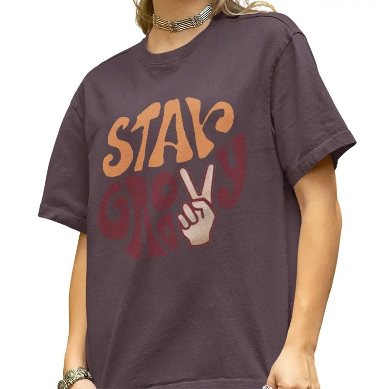 Stay Groovy Retro Style Shirt Women's Fashion Relaxed T-Shirt Hoodie, Sweatshirt | GrindPrints.com